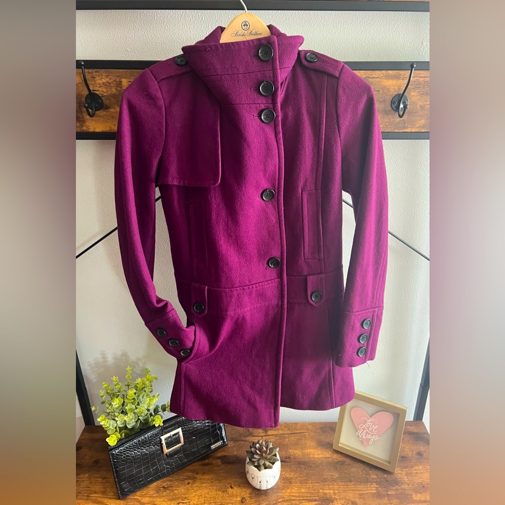 Tommy Hilfiger EUC Women's Purple Double Breasted Wool Blend Pea Coat Sz 2